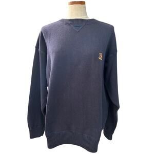 Vtg Woods & Gray Navy Cotton Waffle Knit Crewneck Sweater Mens XL Crest Logo 90s
